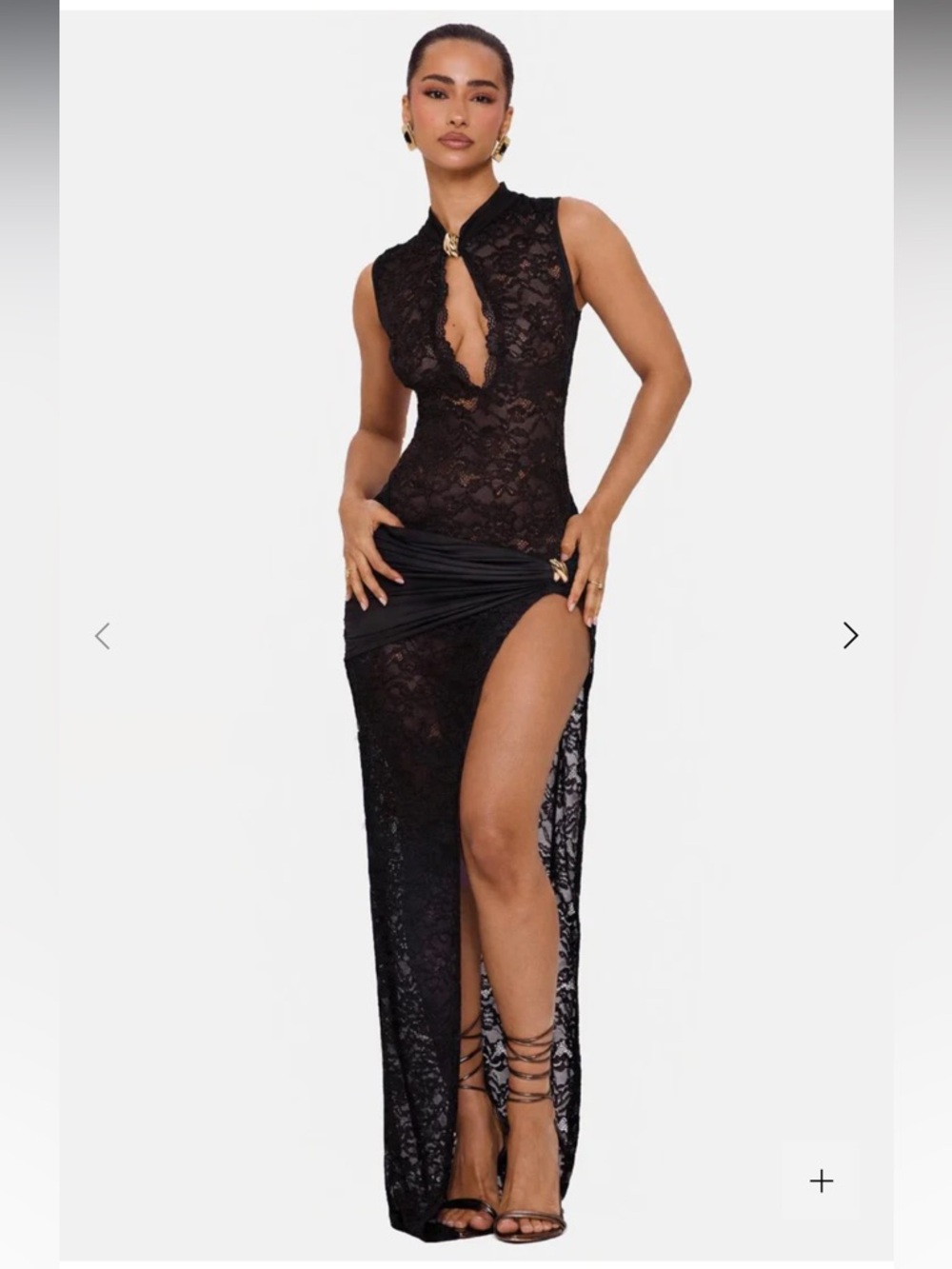Elegant Black Lace Maxi Dress with High Slit